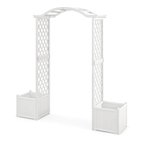 Arche De Jardin Avec Jardinière En Bois Avec Treillis Pergola Extérieur Pour Plantes Grimpantes Légumes Décoration Blanc Helloshop26 20_0001636