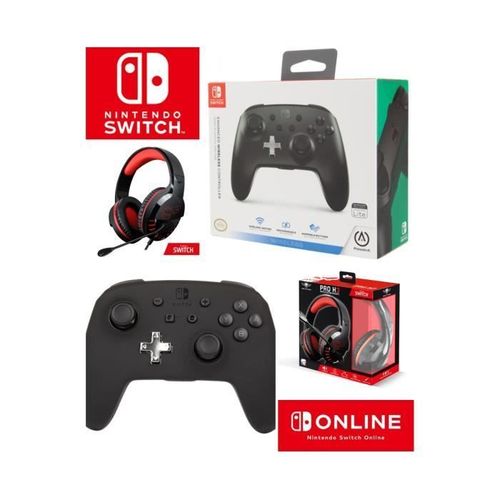 Pack Manette Switch Nintendo Noire Officielle + Casque Gamer Pro H3 Rouge Spirit Of Gamer Switch