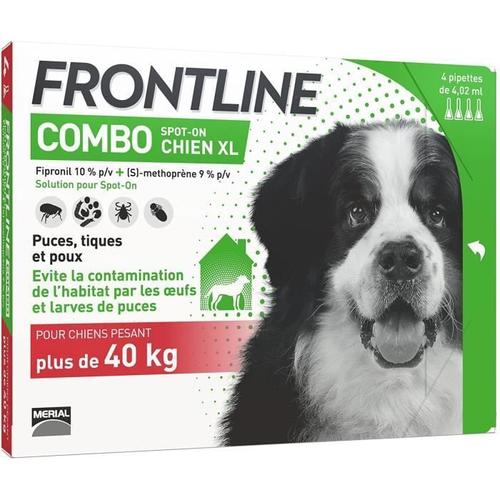 Frontline Combo Chien - Anti-Puces Et Anti-Tiques Pour Chien - Plus De 40kg - 4 Pipettes