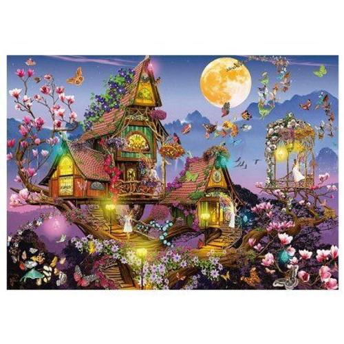 Puzzle La Cabane Enchantee Des Fees Papillons 500 Pieces, Adulte - Colle Incluse - Collection Feerique, Fantastique - Set Puzzle Et Carte