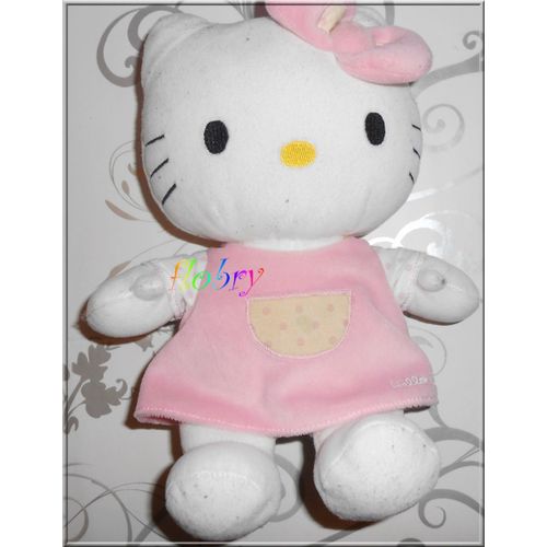 Peluche Doudou Hello Kitty Robe Rose Clair Poche A Pois Sanrio