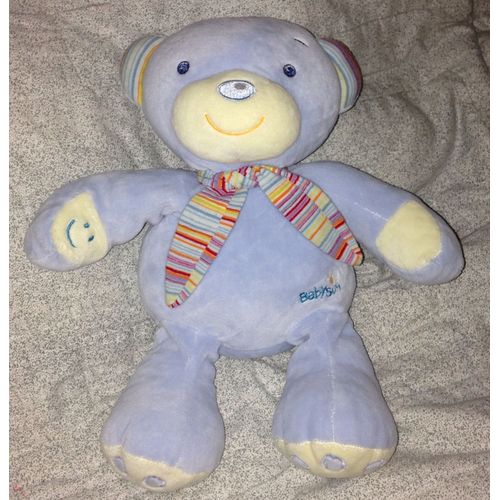 Doudou Ours Babysun Bleu Écharpe Rayé