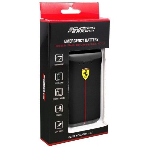 Ferrari - Batterie De Secours À Double Port Usb  2500mah - Pour Galaxy, Iphone, Ipad, Tous Les Téléphones Et Tablettes - Noir