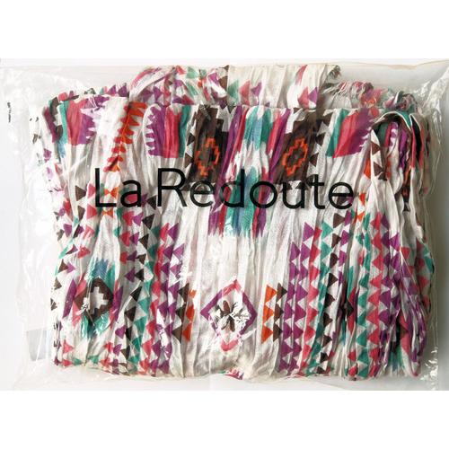 Chèche La Redoute Multicolore Blanc Rose Turquoise Marron Orange Motif Géométrique Aztèque Neuf