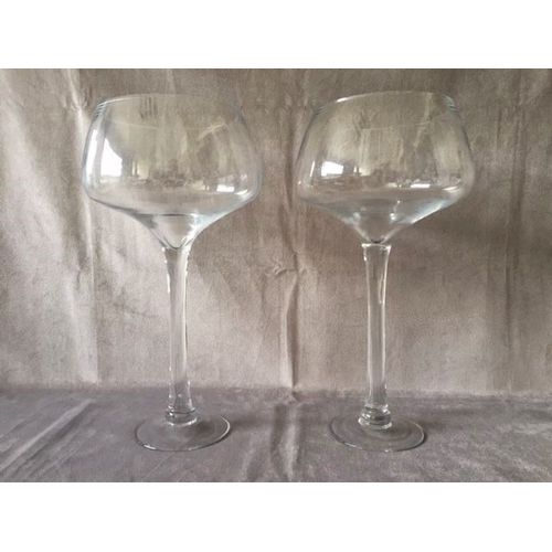 Duo De Verres À Cocktail Géants Photophores Coupes Sur Pied Cristal Soufflé Vases..