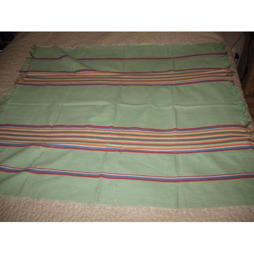 Nappe Vintage  (Années 50) Vert Amande  Et Bayadère 1.20 M X 1.10 M