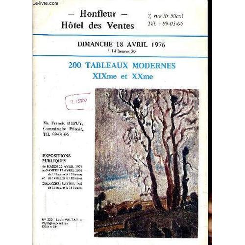 Catalogue De Ventes Aux Encheres - Honfleur Hotel Des Ventes - 200 Tableaux Modernes Dimanche 18 Avril 1976 A 14h30.