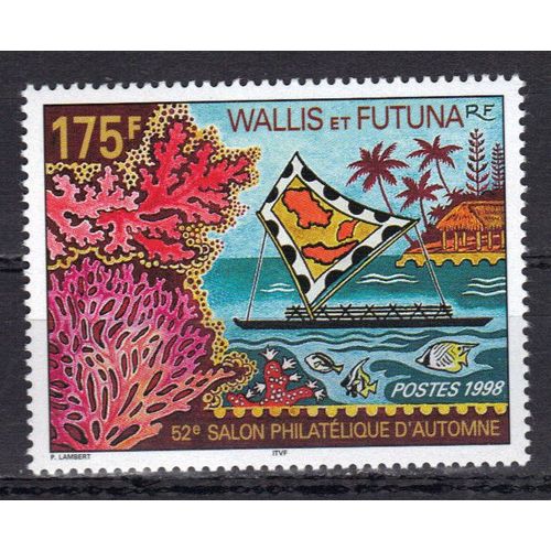 Wallis Et Futuna 1998 : 52è Salon Philatélique D'automne : Coraux, Poissons, Pirogue Avec Carte Des Îles Sur La Voile - Timbre 175 F. Neuf **