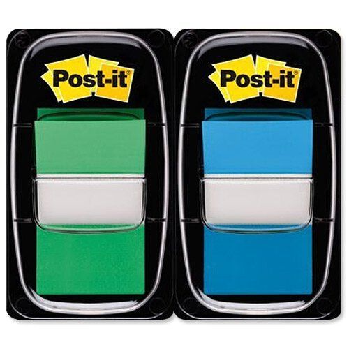 Post-It Marque-Page Standard 25,4 X 44 Mm Lot De 2 X 50 Bleu/Vert