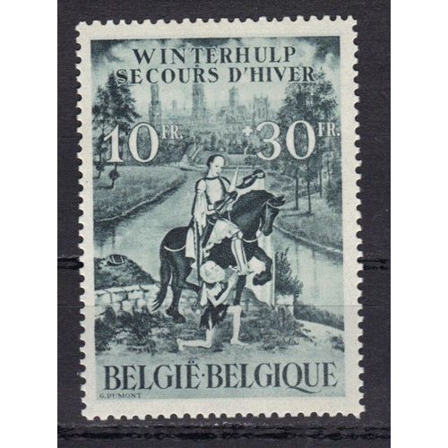 Belgique 1943 : Secours D'hiver : Paysage De L'escaut : Vue Sur Les Tours De Gand - Timbre 10 F. + 30 F. Vert-Gris Neuf **