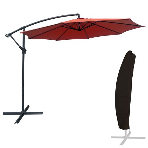 Parasol Déporté Oahu Rond 3m De Diamètre Terracotta + Housse