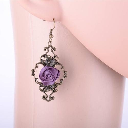 Boucles D'oreilles Piercing Fleurs Roses Métal Style Rétro Vintage Gothique Victorien Original Tendance Black Sugar Cosplay Déguisements Boutique Paris