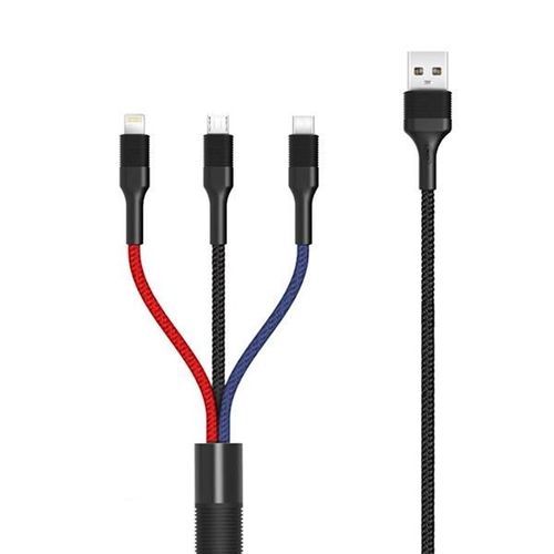 Câble USB Nylon 3en1 3A 1,2m XO NB54 - ios + USB-C + micro-USB XO Multicolore
