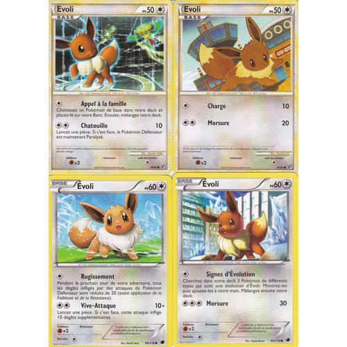 Lot De 4 Cartes  Pokemon - 4  Evoli - 4 Differents
