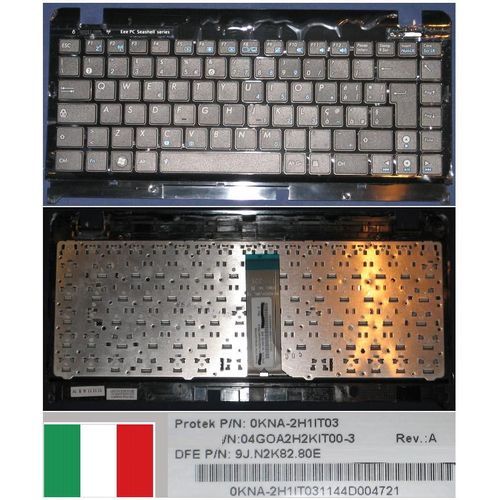 Clavier Qwerty Italien / Italian Pour ASUS 1201HA-B 1201HAB 1201HA Series, Noir / Black, Noir-frame, Model: 0KNA-2H1IT03, P/N: 04GOA2H2KIT00-3, 9J.N2K82.80E