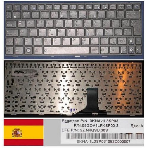 Clavier Qwerty Espagnol / Spanish Pour ASUS EPC 1005PEB Series, Noir / Black, Noir-frame, Model: 0KNA-1L3SP03, P/N: 04GOA1LFKSP00-3, 9Z.N4QSU.30S