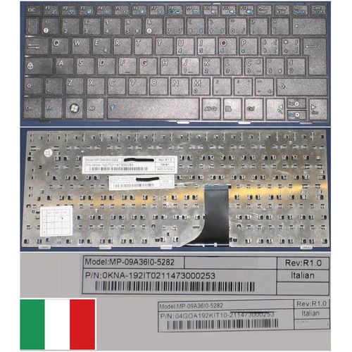 Clavier Qwerty Italien / Italian Pour ASUS EPC Shell 1005HA 1008HA 1001HA Series, Noir / Black, Model: MP-09A36I0-5282, 0KNA-192IT02, P/N: 04GOA192KIT0-2