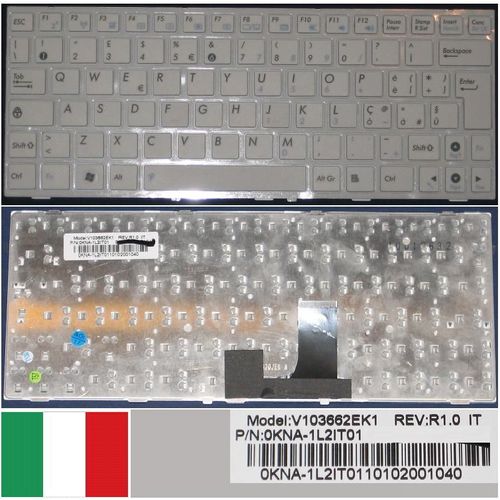 Clavier Qwerty Italien / Italian Pour ASUS EPC 1005PEB Series, Blanc / White, Blanc-frame, Model: 0KNA-1L2IT01, P/N: V103662EK1