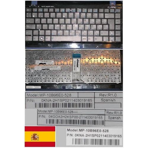 Clavier Qwerty Espagnol / Spanish Pour ASUS 1201HA-B 1201HAB 1201HA Series, Noir / Black, Noir-frame, Model: MP-10B96E0-528, 0KNA-2H1SP02, P/N: 04GOA2H2KSP00-2