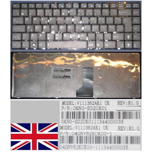 Clavier Qwerty UK Pour ASUS UL30 UL30A UL30VT Series, Noir / Black, Brillant-frame/ Glossy-frame, Model: V111362AK1, 0NK0-ED2UK01, P/N: 04GNV62KUK00-1