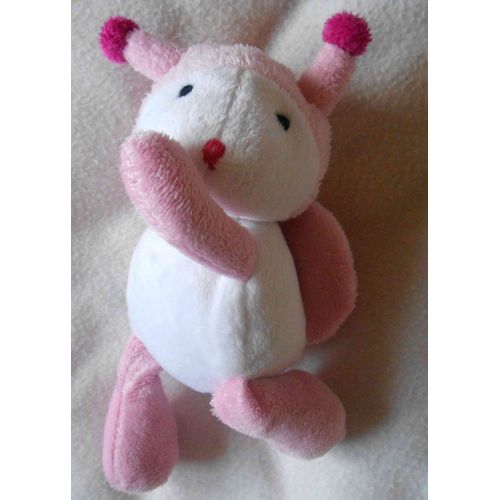 Peluche Doudou Abeille Papillon Coccinelle Tigex Blanc Et Rose Ailes À Pois 18 Cm