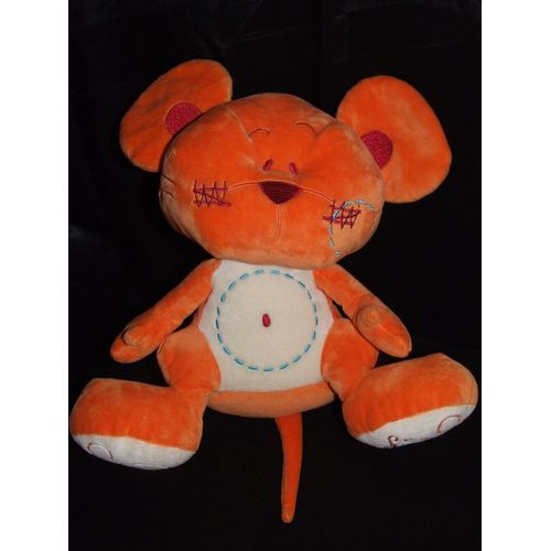 Souris Tiamo Doudou Orange Peluche De 30 Cm
