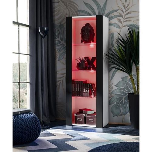 Vitrine Armoire Komodee Tivoli - Led Rvb - Noir Et Blanc - 55 X 159 X 35 Cm