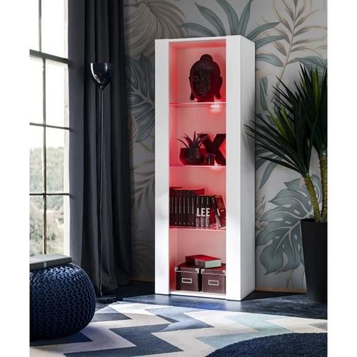 Vitrine Armoire Komodee Tivoli - Led Rvb - Blanc - 55 X 159 X 35 Cm