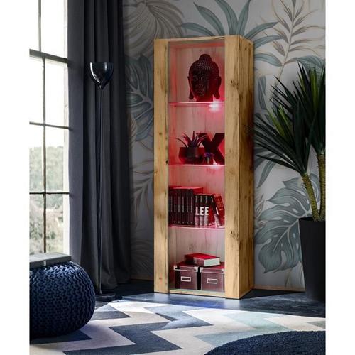 Vitrine Armoire Tivoli Komodee - Led Rgb - Bois Naturel Mat & Bois Naturel - L55cm X H159cm X P35cm