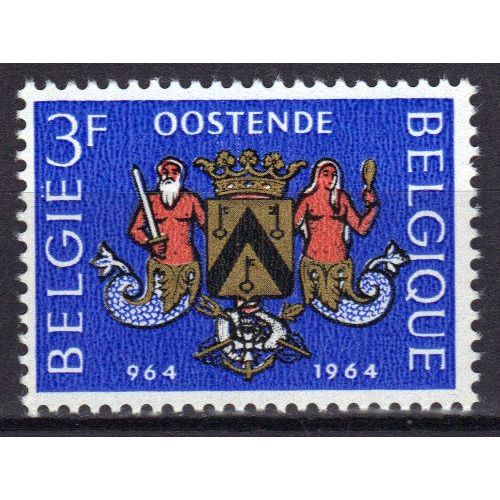 Belgique 1964 : Millénaire De La Ville D'ostende : Armes D'ostende - Timbre 3 F. Bleu, Saumon, Noir Et Or Neuf **