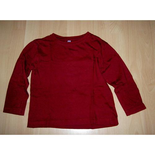 Polo Tee Shirt Manches Longues Rouge Foncé Bordeaux Uni Gémo Taille 6 Ans