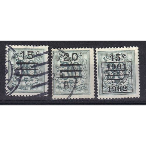 Belgique 1961 : Chiffre 30 Sur Armoiries - Série De 3 Timbres Oblitérés Surchargés