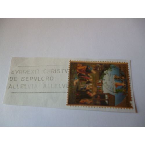 Timbre "Cité Du Vatican : Nativité Et Tampon:Le Christ Est Ressuscité Du Sépulcre,Alleluia."