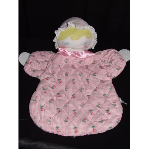 Poupée Range Pyjama Sucre D'orge Rose Vichy Fleurs Peluche De 40 Cm