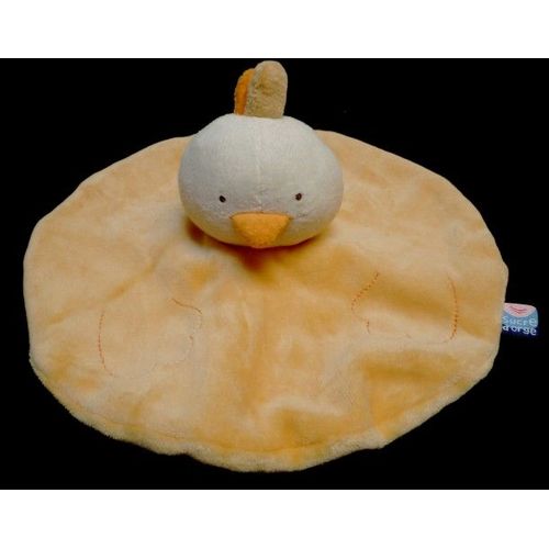 Doudou Peluche Poussin Sucre D'orge Plat Rond Orange Blanc