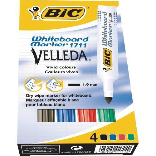 Bic Velleda Pack De 4 Feutres Effaçable À Sec Assortis [Fournitures De Bureau]