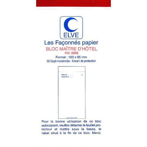 1 Bloc Maître D'hôtel Elvé 50/2 85 X 165 Mm. [Fournitures De Bureau]
