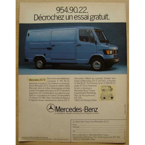 Publicité Papier - Utilitaire Mercedes 207 D De 1982