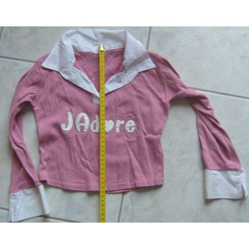 T-Shirt Manches Longues (J'adore)  Rose Et Blanc