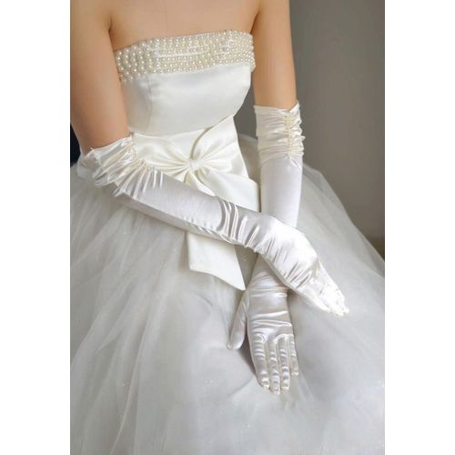 Long Gants Blancs Sexy Satin Blanc Mariage Reception Soiree Woman Gloves Femme