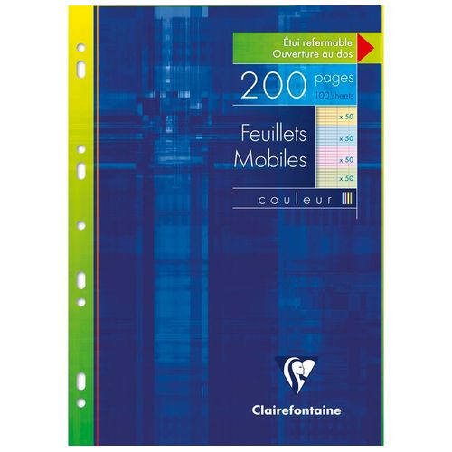 Clairefontaine  Feuillets Mobiles Couleur S/Étui 21x29,7 200p (50x4 Coul.Assorties) Séyès