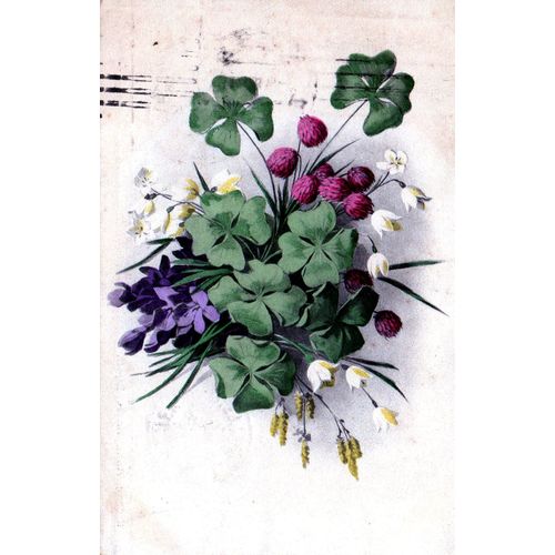 Carte Postale Ancienne, Ukraine, Bouquet De Fleurs, Trèfle À 4 Feuilles