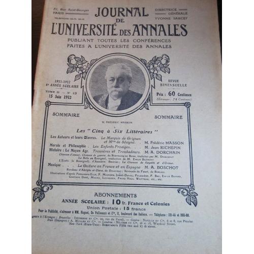 Journal De L'université Des Annales  N° 13 : Masson, Richepin, Dorchain, Boschot