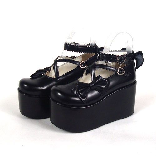 Chaussures Ballerines Plateforme Style Maid Servante Japonaise Collégienne Lolita Sweet Gothique Classique Hime Anime Manga Collection Black Sugar Cosplay Déguisements Boutique Paris