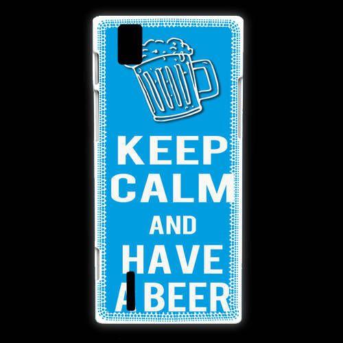 Coque  Huawei Ascend P2 Keep Calm Have A Beer Cyan