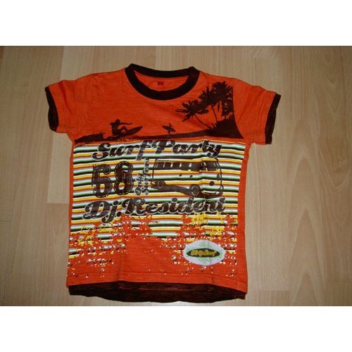 T-Shirt Tee Shirt Manches Courtes Orange Motif Poitrine Surfparty 68 Dj Resident H&m Taille 5 Ans
