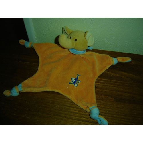 Doudou Plat Éléphant Orange Et Bleu Imprimé Papillon Maxita