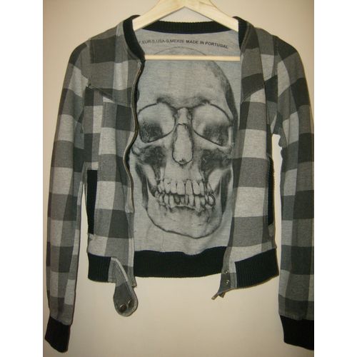 Blouson Gilet À Carreaux Gris Taille S Motif Tête De Mort