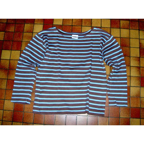 Polo T-Shirt Tee Shirt Manches Longues À Rayures Marrons Et Bleues Style Marin Bord De Mer Win's Taille 8 Ans