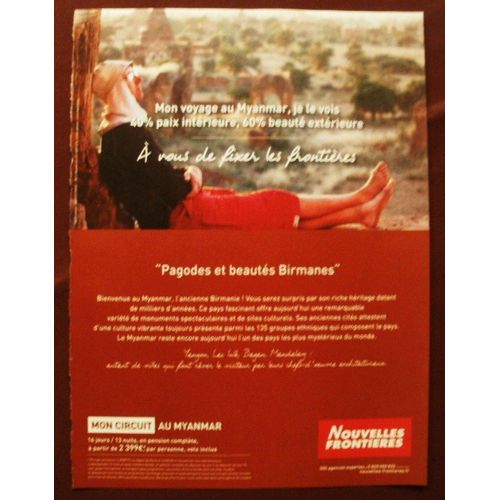 Publicité Ancienne (Décembre 2013) Pour Le Voyagiste Nouvelles Frontières Et Son Circuit Au Myanmar En Birmanie
